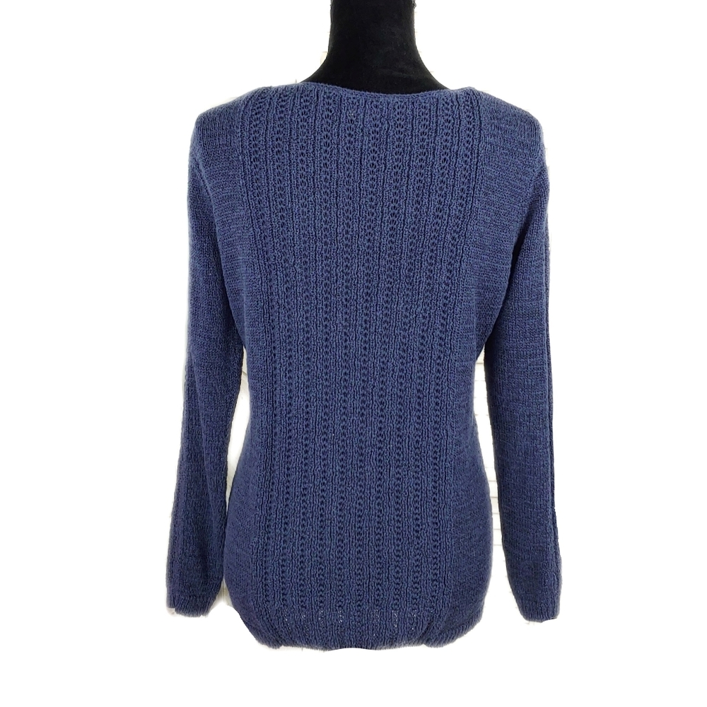 Rachel Zoe Karla Navy Open Knit Wmn L Cotton Blend Sweater - Picture 8 of 8